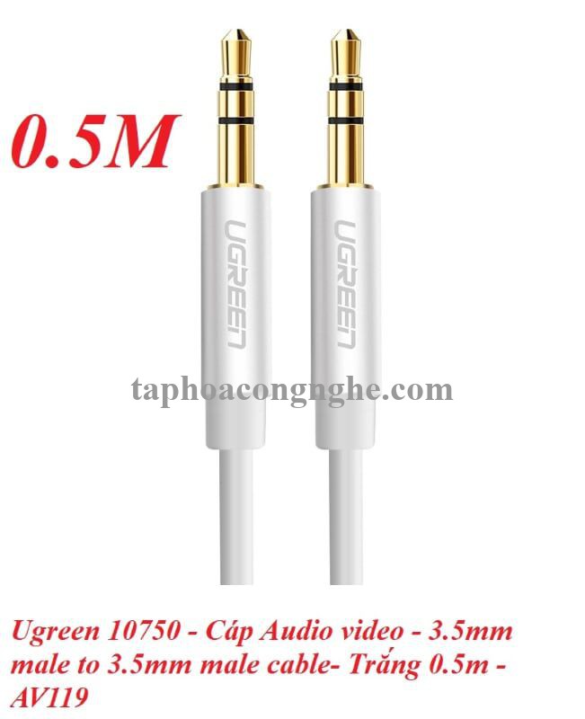 Ugreen 10750 0.5M màu Trắng Cáp âm thanh 2 đầu 3.5mm dương dây tròn TPE cao cấp AV119 30010750